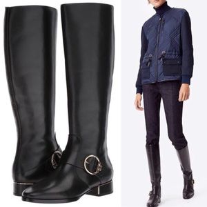 Tory Burch Sofia Riding Boot Leather Black 6.5 New